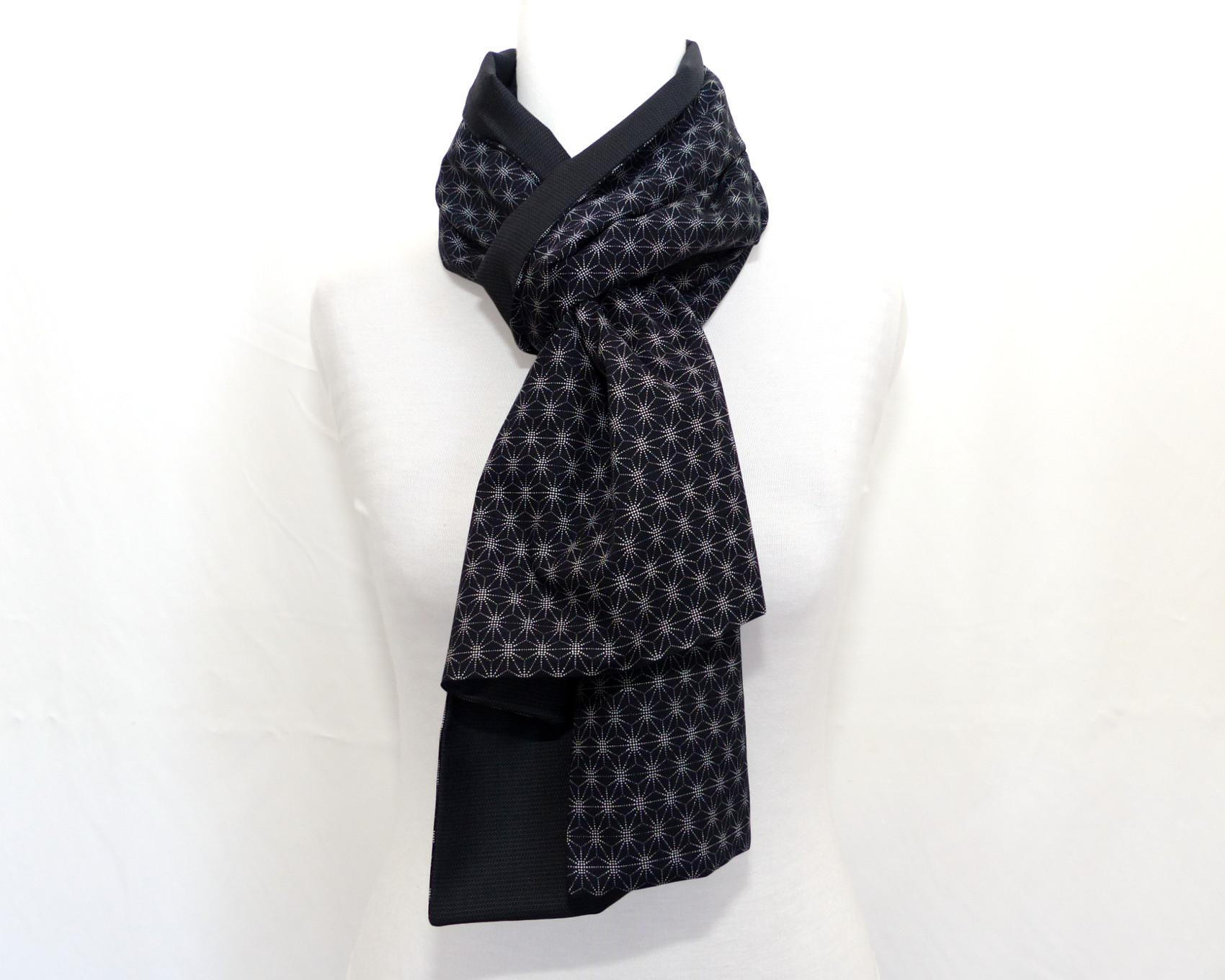 Wool Cotton Scarf, Grey Japanese pattern Polina Couture