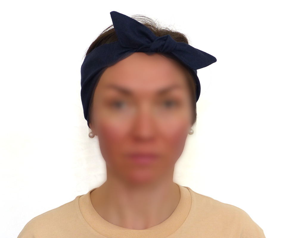 Navy Blue Hair Scarf in Linen Polina Couture